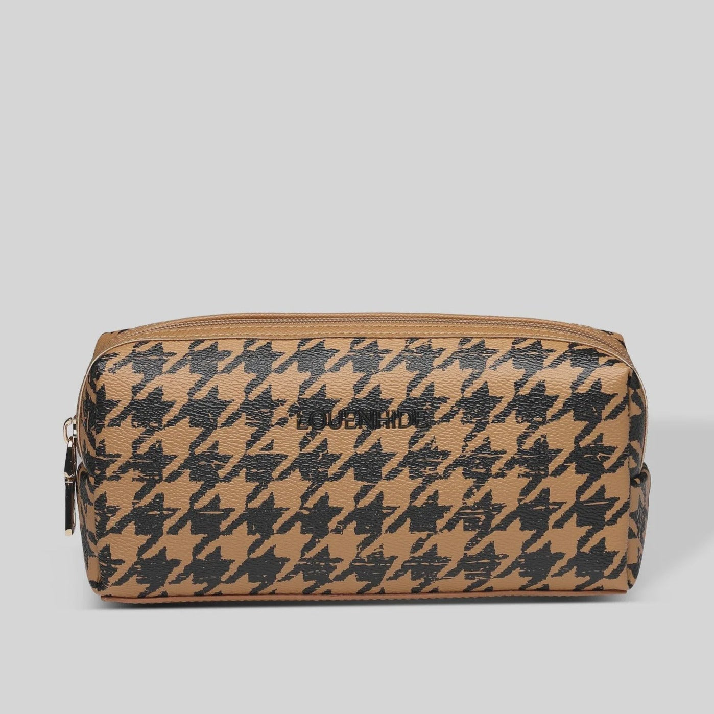 Brianna Makeup Bag - Houndstooth Camel- Louen Hide