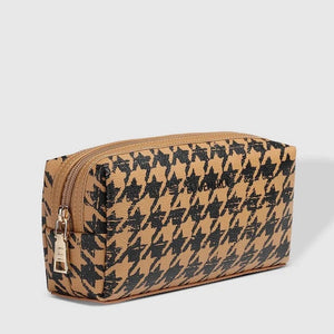 Brianna Makeup Bag - Houndstooth Camel- Louen Hide