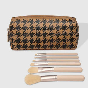 Brianna Makeup Bag - Houndstooth Camel- Louen Hide