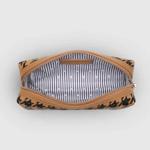 Brianna Makeup Bag - Houndstooth Camel- Louen Hide