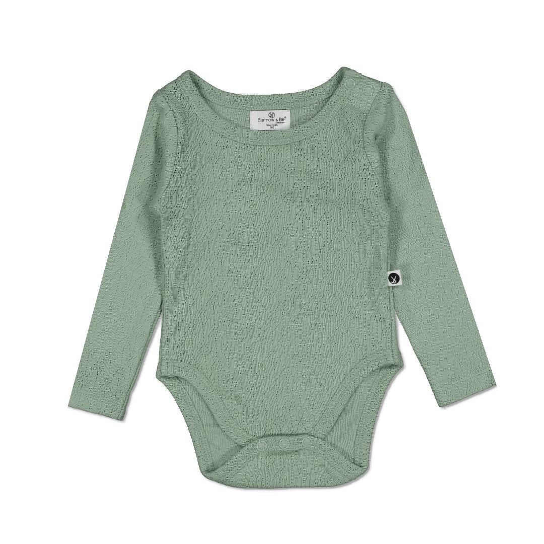 Pointelle Long Sleeve Onesie - River Stone - Burrow & Be