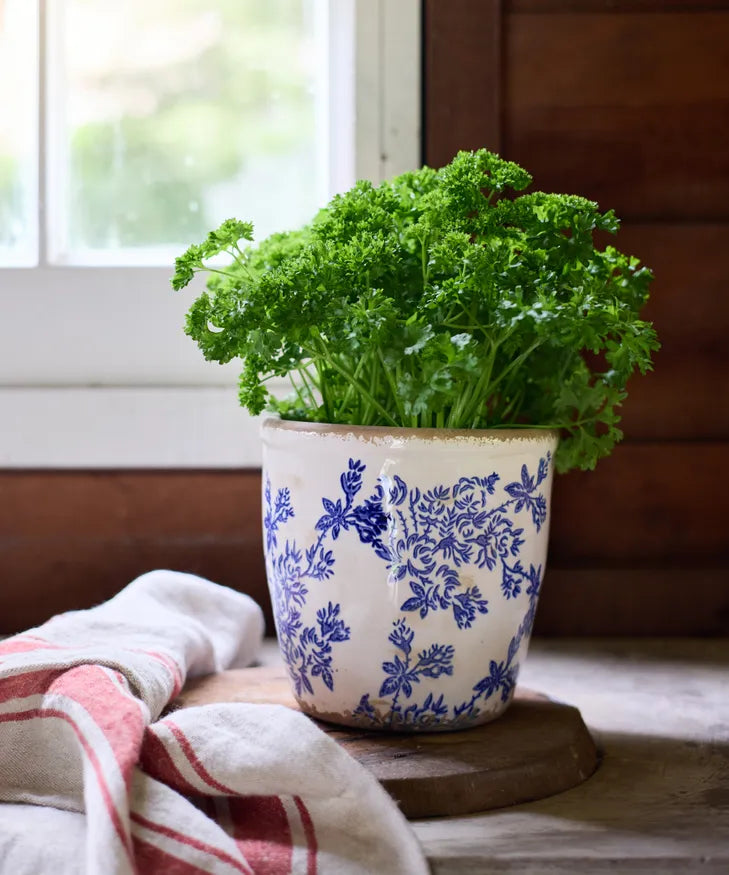 French Country Blue Floral Herb Pot Large