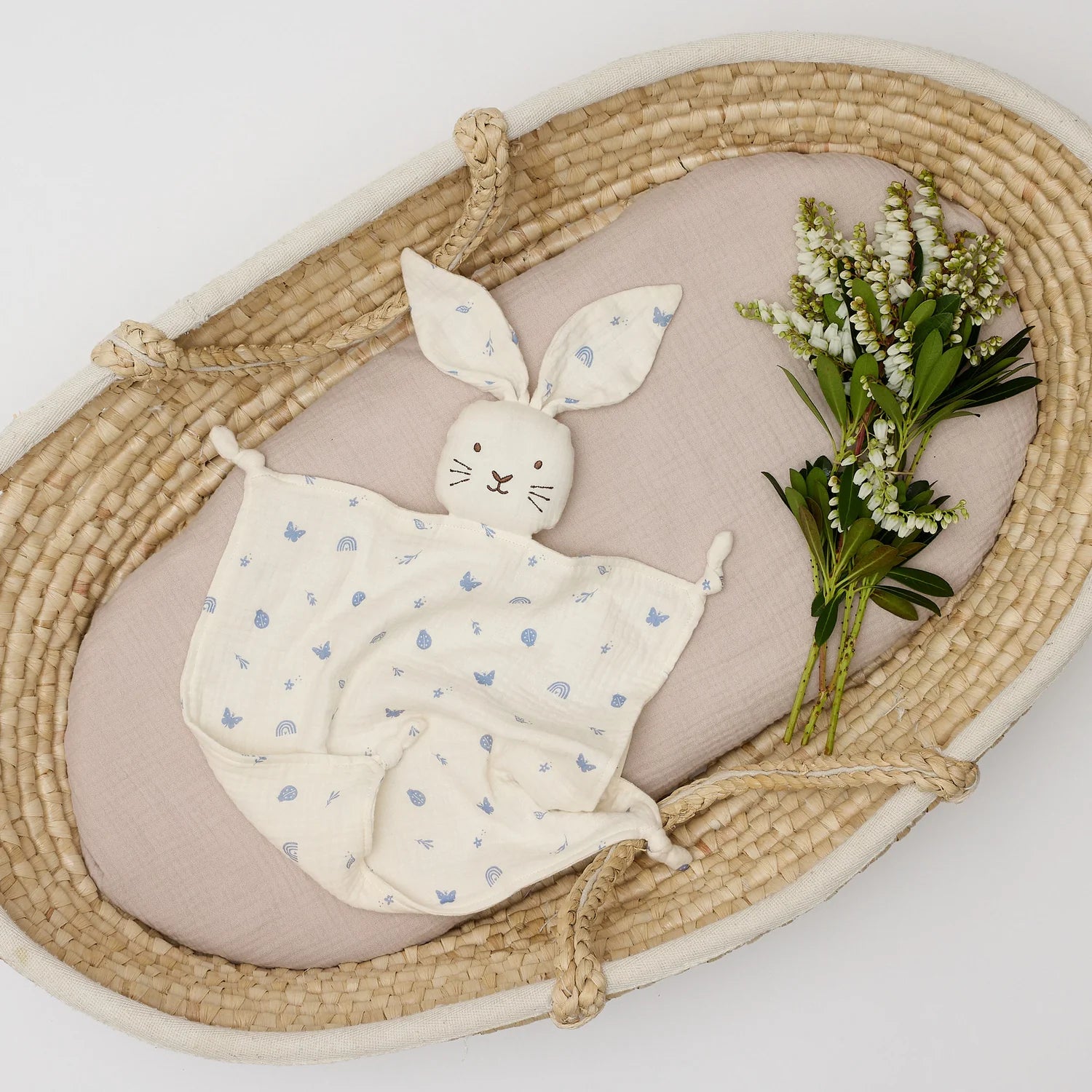 Organic Muslin Bunny Lovey Enchanted Garden print Over-the-Dandelions