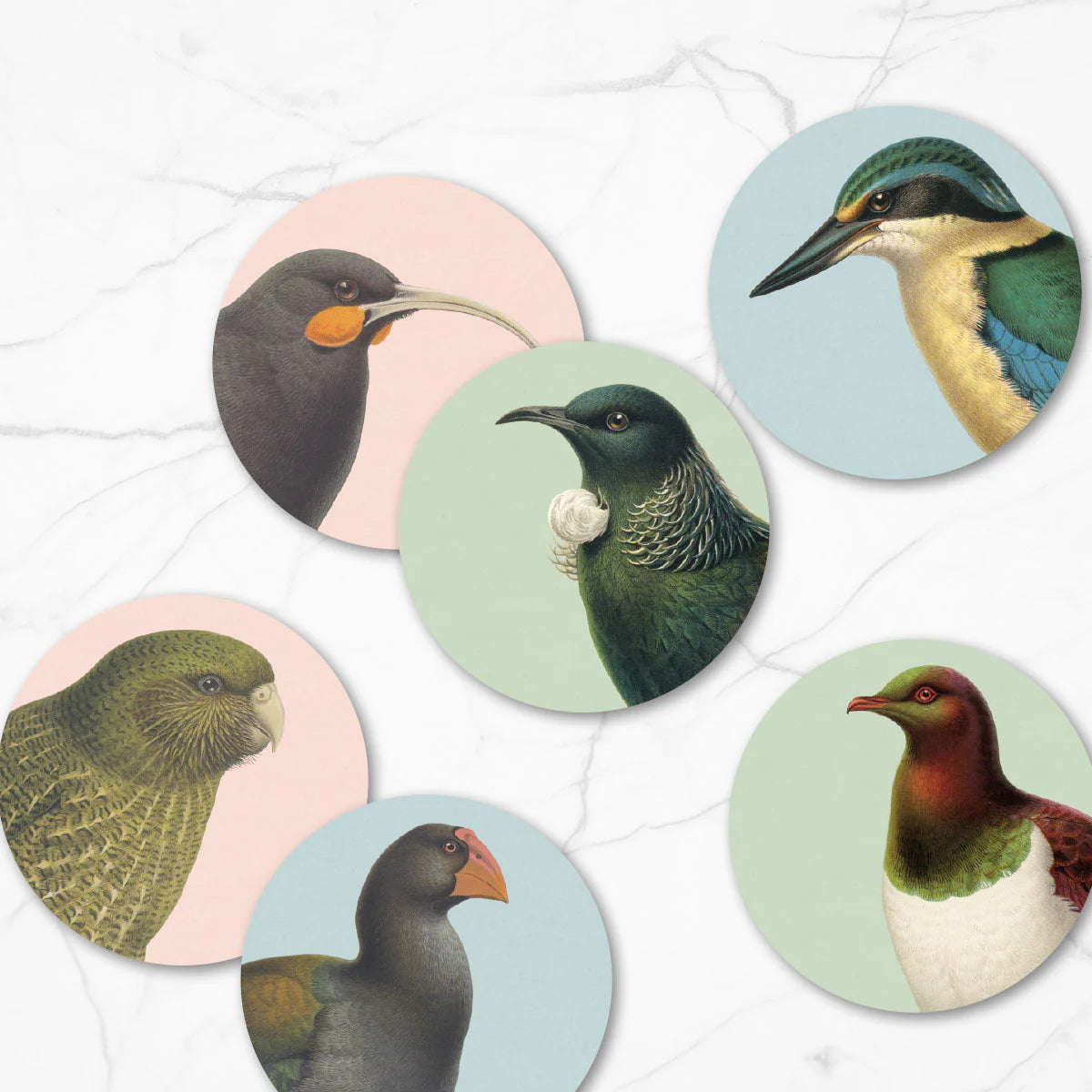 Hushed Birds Set of 6 Coasters + 100%NZ