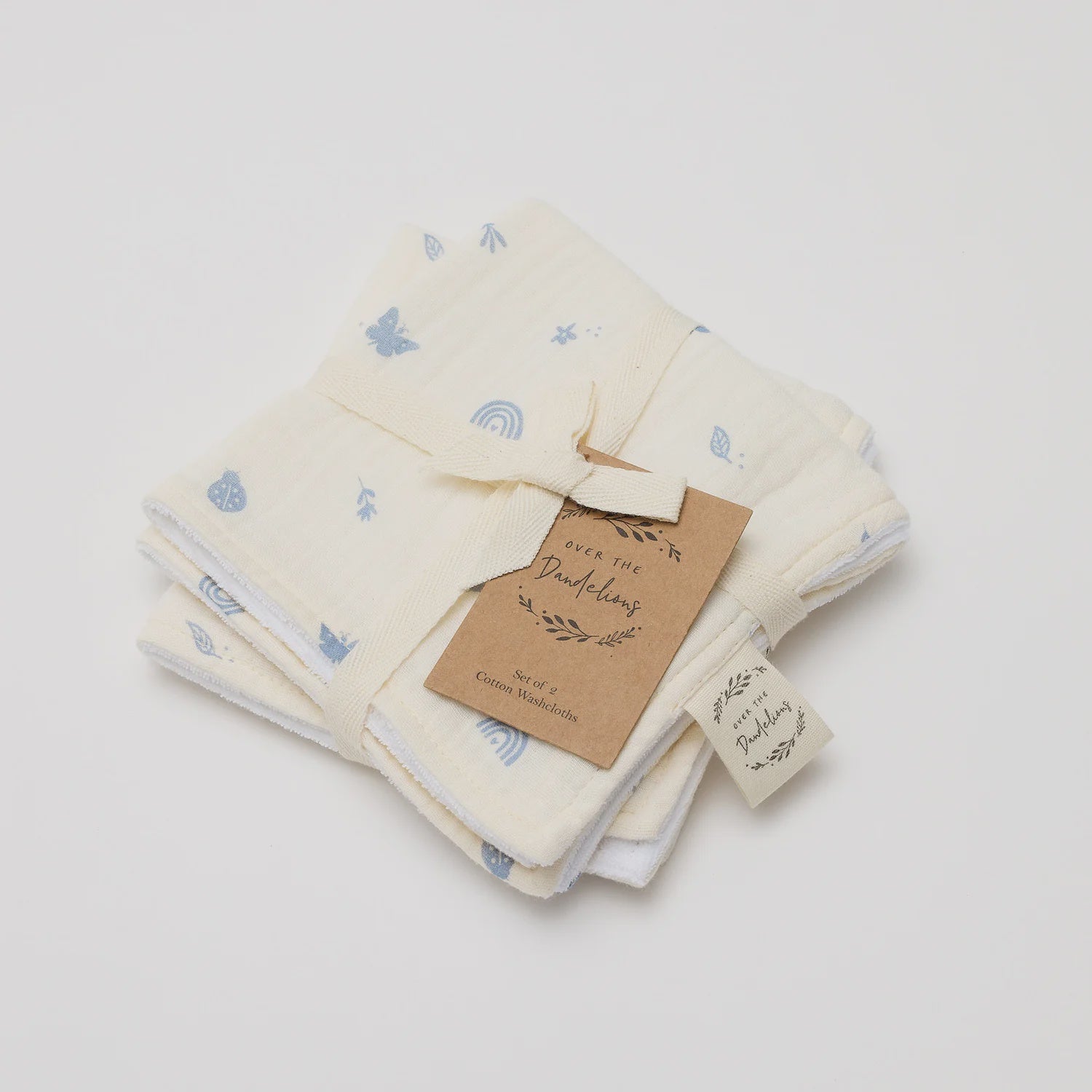 Wash Cloth Set of 2- Enchanted Garden Baby Organic Muslin Cotton 