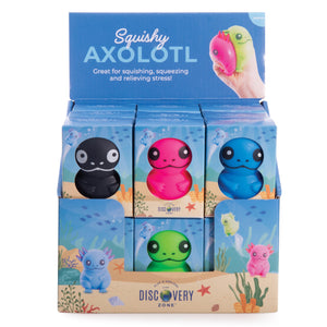 DISCOVERY ZONE SQUISHY AXOLOTL CDU 18PCS/4 ASSORTED 5.1X4.7X4.8CM