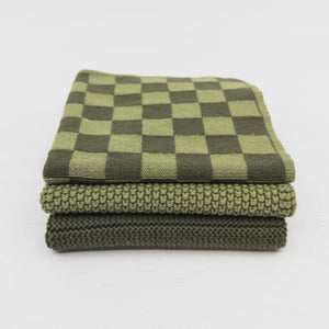 Ecovask Dishcloth 3pk Set - Olive Moss Chequer