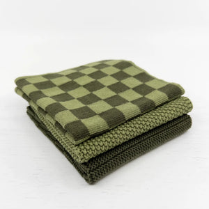 Ecovask Dishcloth 3pk Set - Olive Moss Chequer