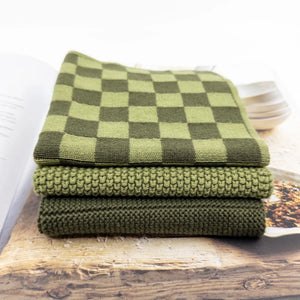 Ecovask Dishcloth 3pk Set - Olive Moss Chequer