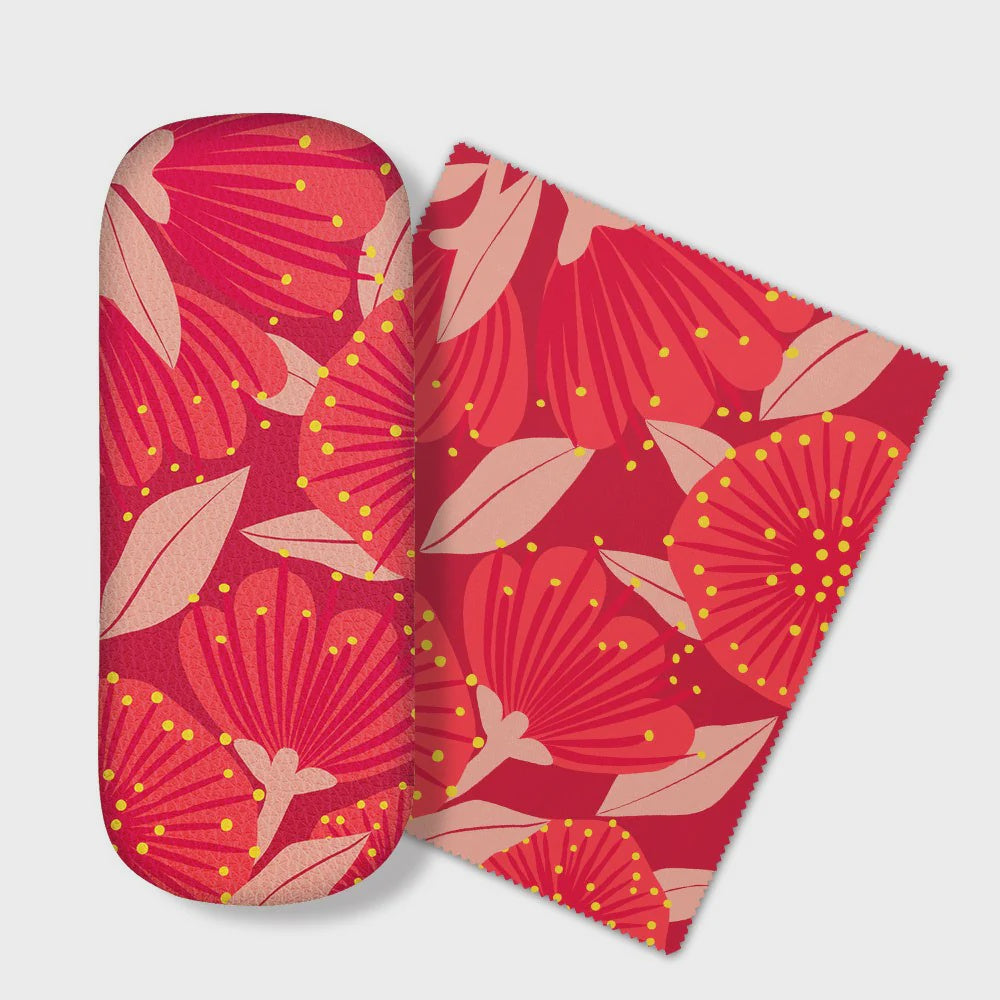 Bright Botanical Red Pohutukawa Glasses Case + 100%NZ