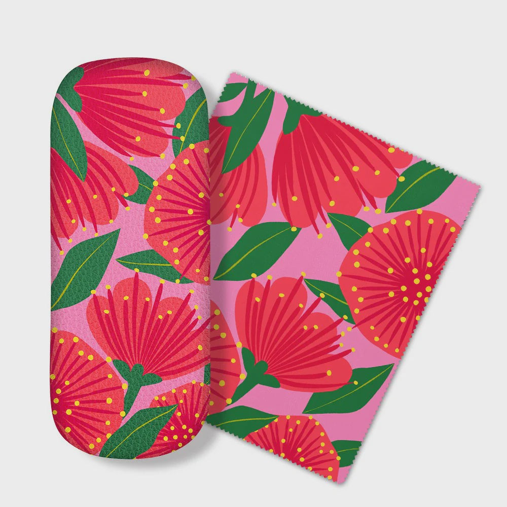 Bright Botanical Pink Pohutukawa Glasses Case + 100%NZ