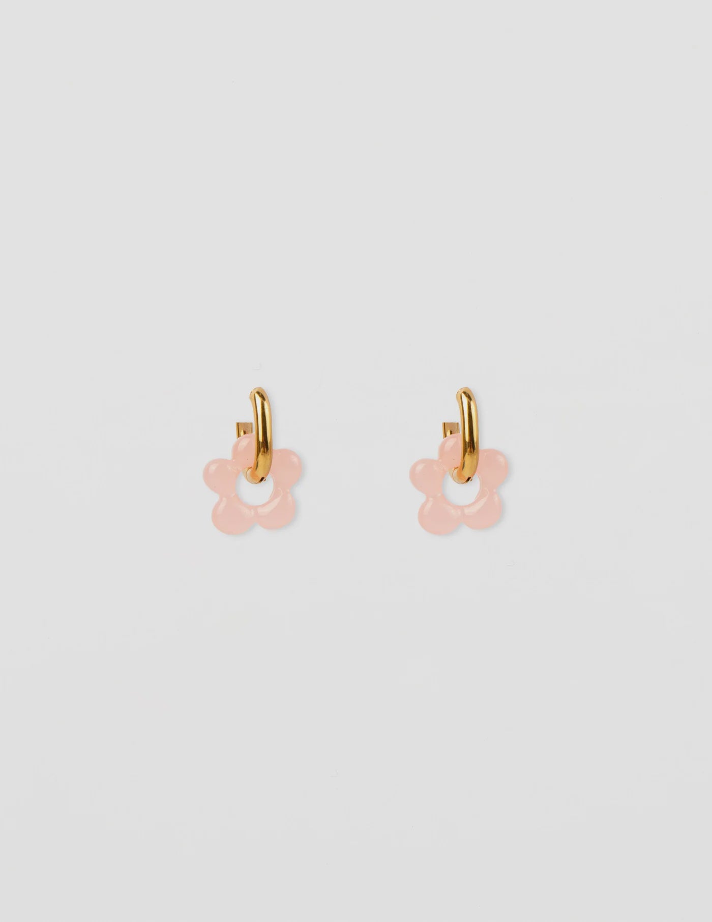 Stella Gemma GOLD HOOP PALE PINK FLOWER EARRINGS