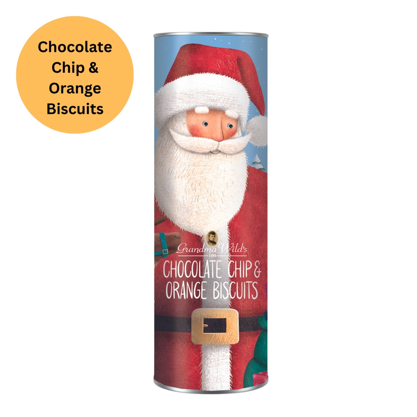 Santa & Reindeer Giant Tube 200g Chocolate chips orange biscuits