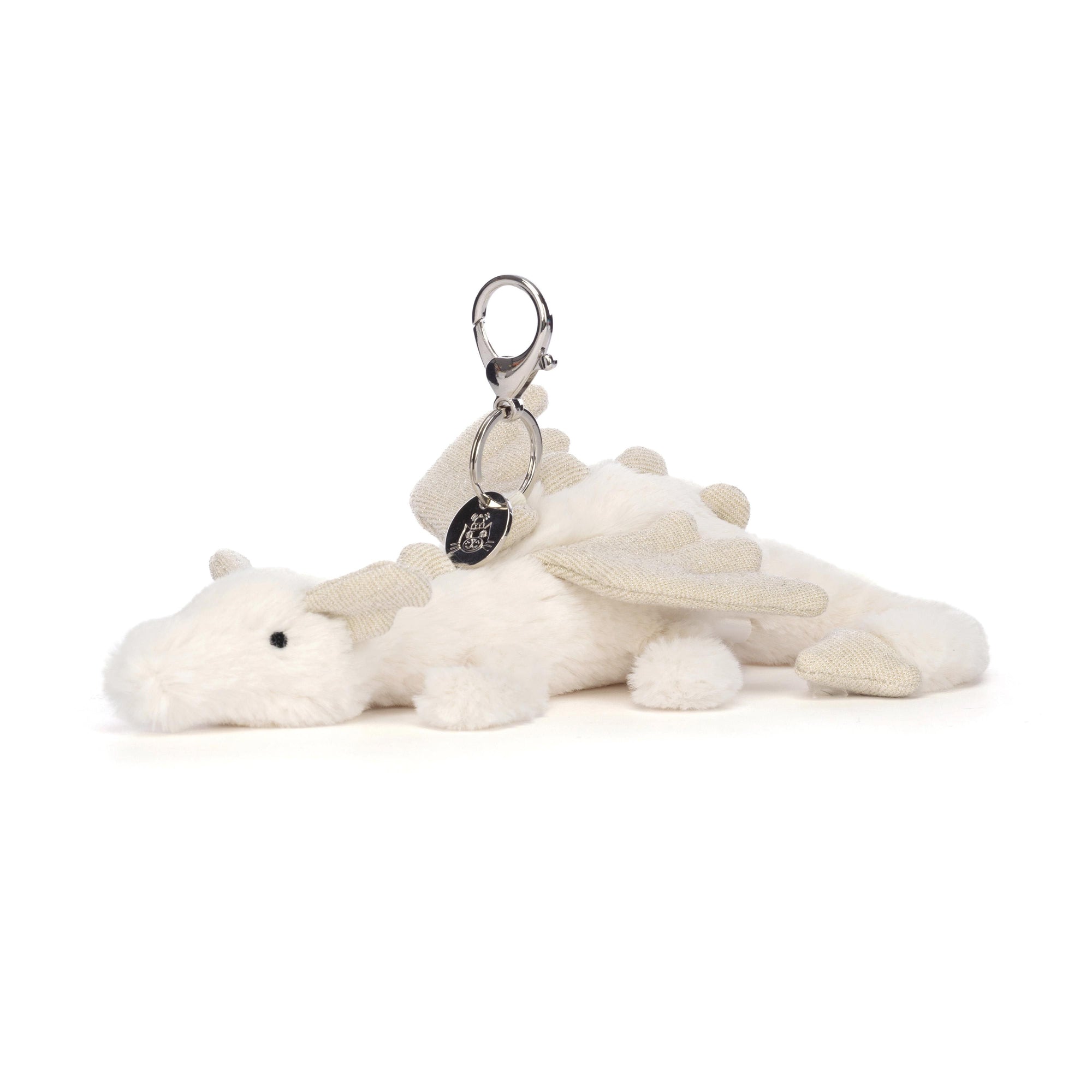 JELLYCAT SNOW DRAGON BAG CHARM CREAM & GLITTER 12X8X22CM