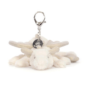 JELLYCAT SNOW DRAGON BAG CHARM CREAM & GLITTER 12X8X22CM