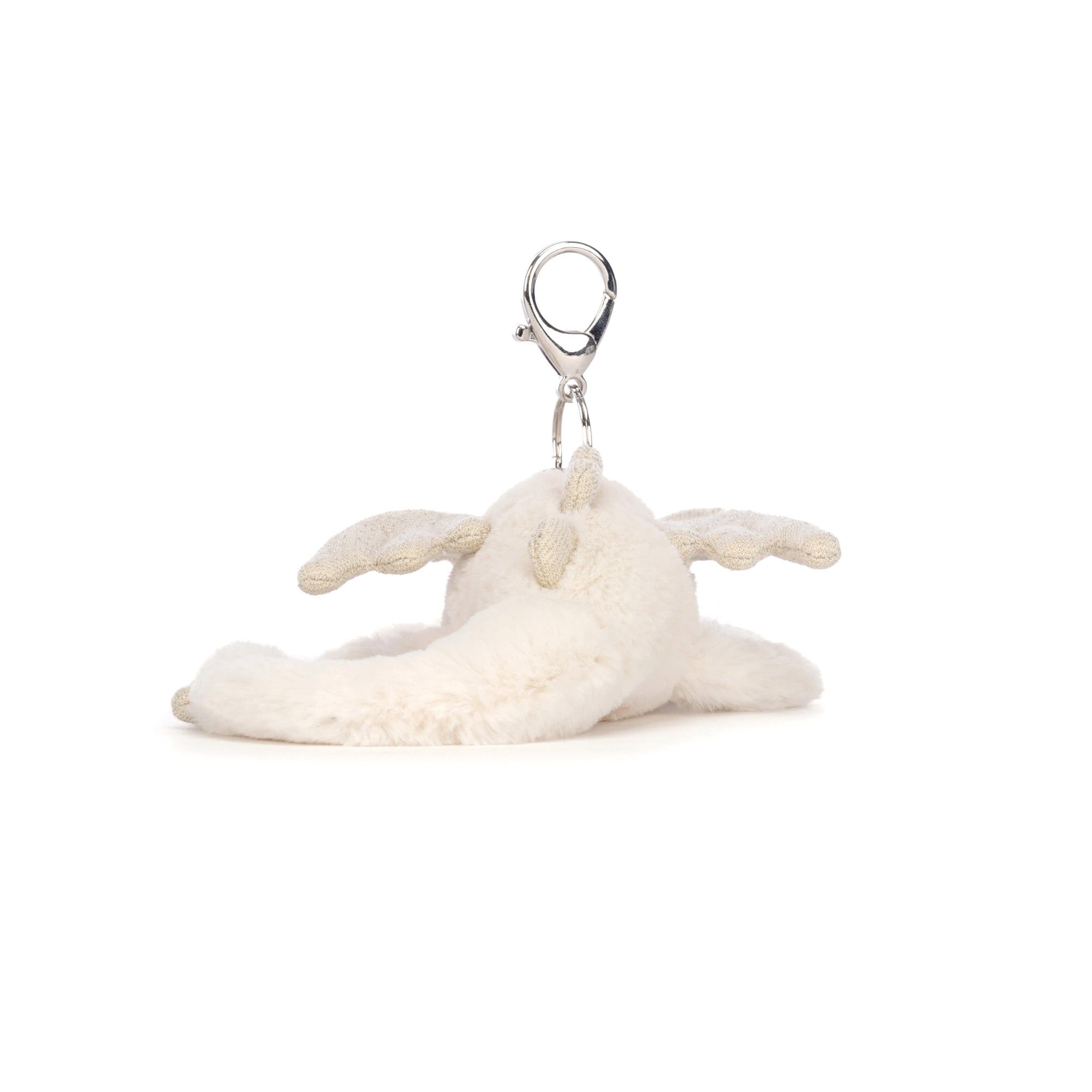 JELLYCAT SNOW DRAGON BAG CHARM CREAM & GLITTER 12X8X22CM