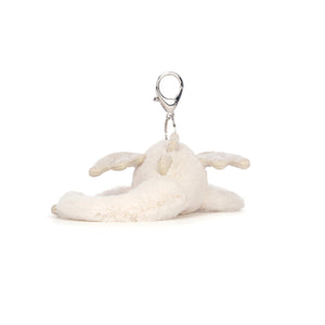 JELLYCAT SNOW DRAGON BAG CHARM CREAM & GLITTER 12X8X22CM