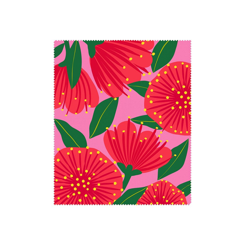 Bright Botanical Pink Pohutukawa Lens Cloth