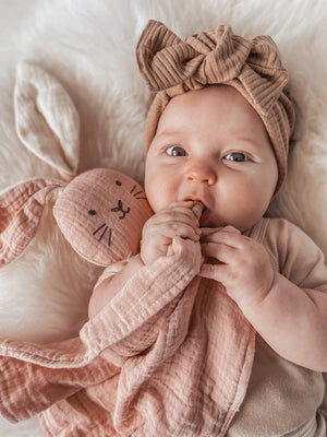 Organic Muslin Bunny Lovey Blush with Milk ears Overthedandelions