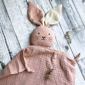 Organic Muslin Bunny Lovey Blush with Milk ears Overthedandelions