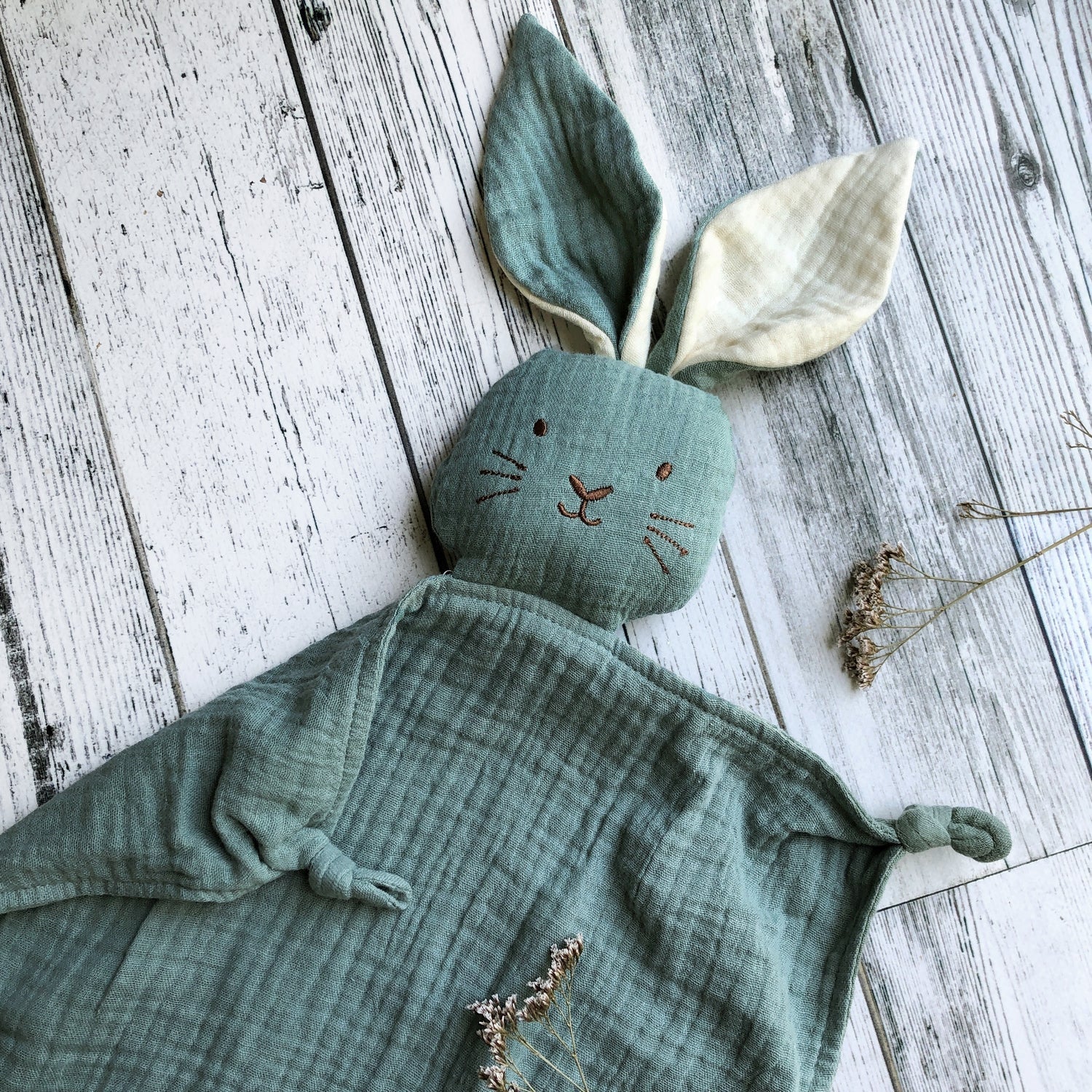 Organic Muslin Bunny Lovey Sage with Milk ears Overthedandelions