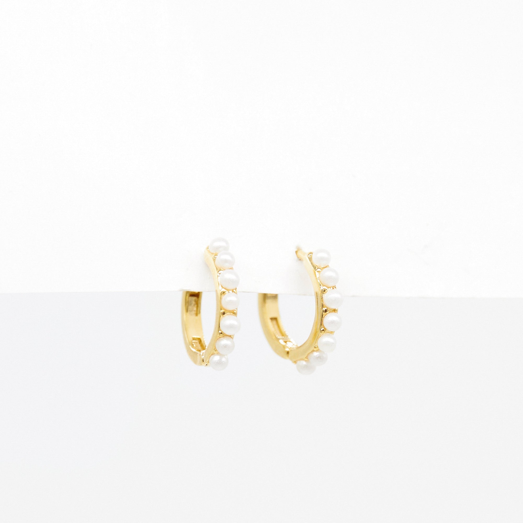 Gold & Pearl Huggie Earrings - Stella + Gemma