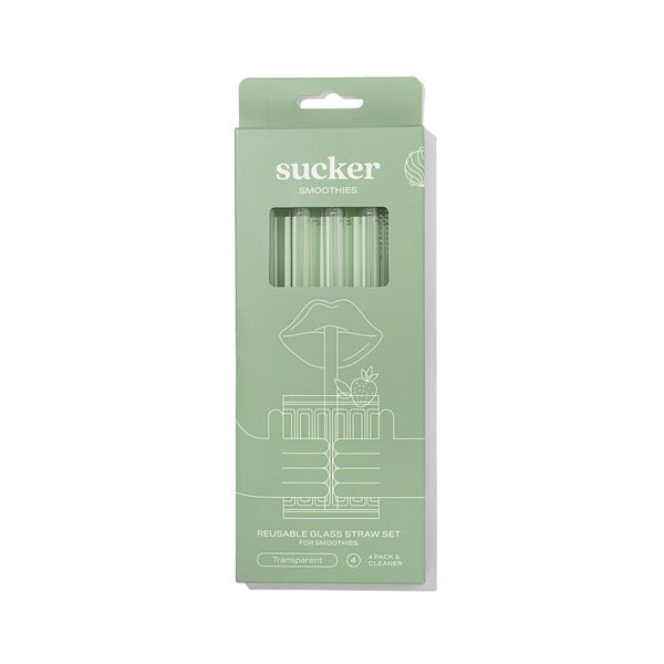 Sucker Reusable Glass Smoothie Straws - Clear