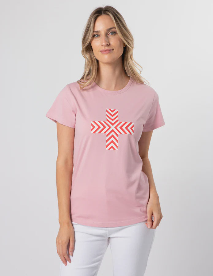 Stella Gemma T-SHIRT - BLUSH CHEVRON CROSS