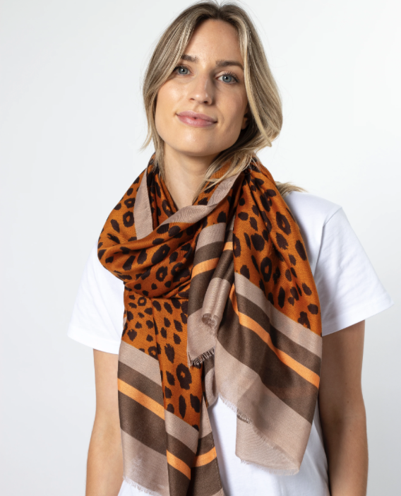 Stella + Gemma Tangerine Leopard Scarf