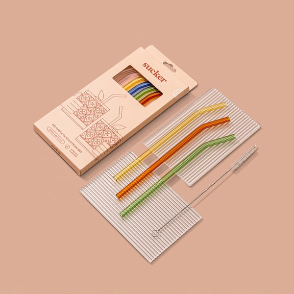 Sucker Reusable Glass Drinking Straws - Multi