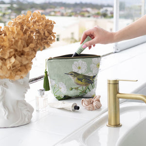 Birds & Botanicals Rifleman Velvet Cosmetic Bag + 100%NZ