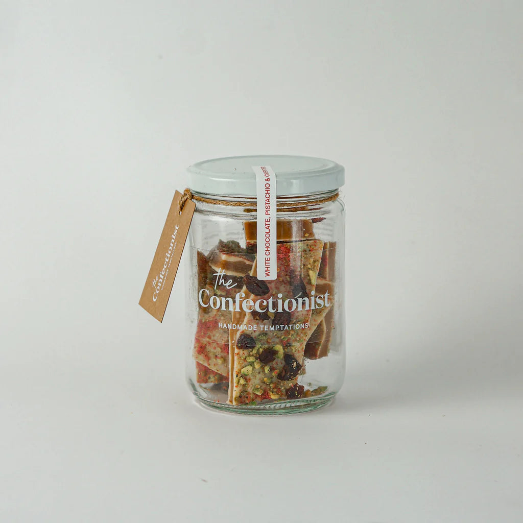 White Chocolate, Pistachio & Cranberry Toffee| 200g Jar The Confectionist