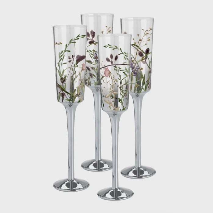 Nel Lusso glassware Wildflower Champagne Flutes Set of 4