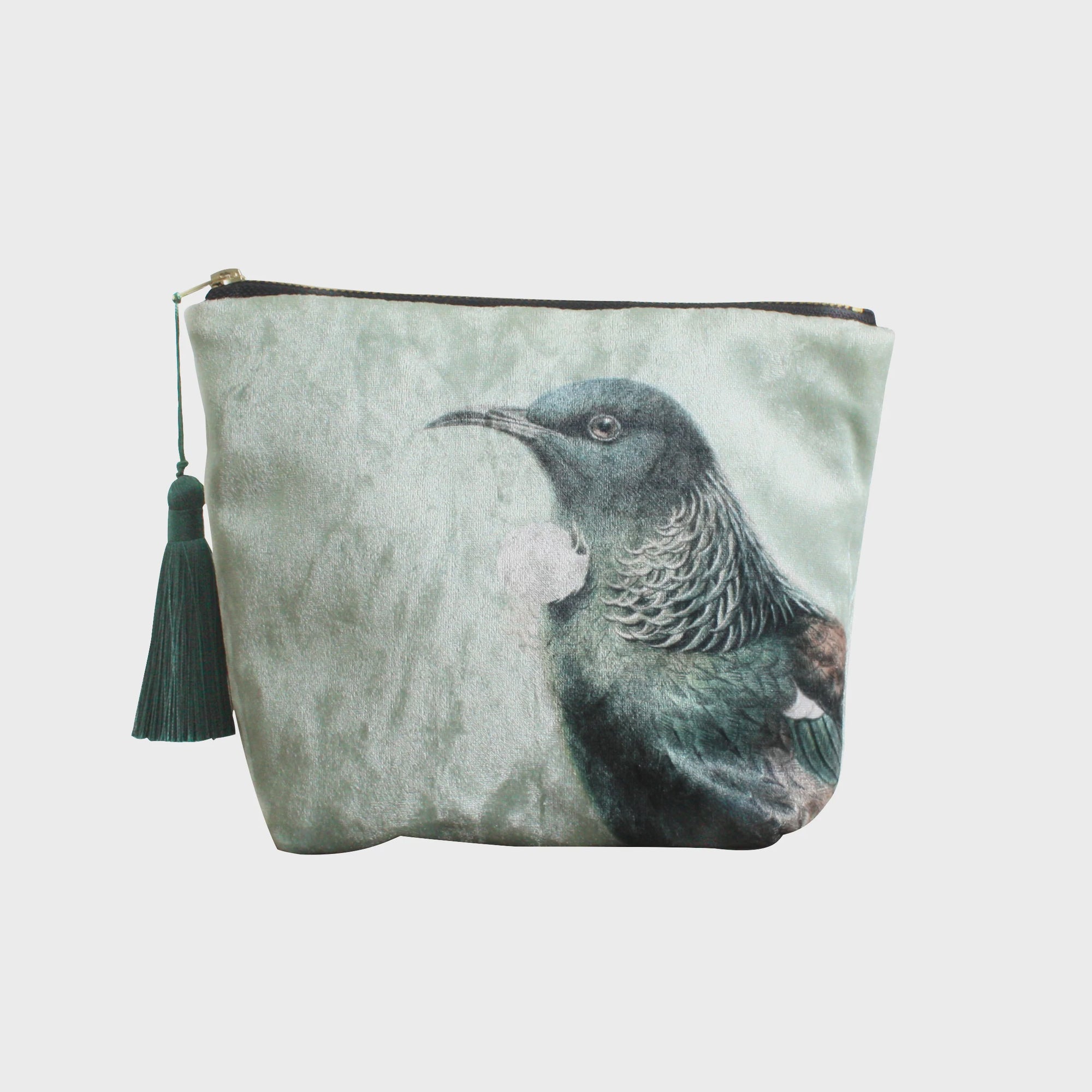 Hushed Green Tui Velvet Cosmetic Bag + 100%NZ