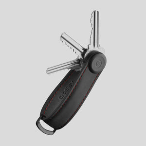 Orbitkey Key Organiser Crazy-House Black leather with red stitching