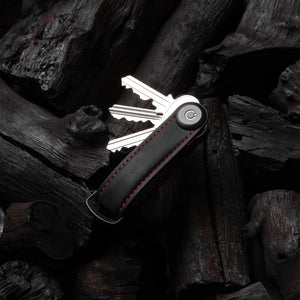 Orbitkey Key Organiser Crazy-House Black leather with red stitching